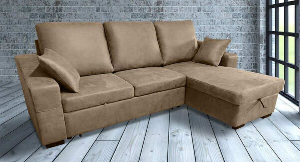 Sofá chaiselongue Corea 3 plazas reversible con arcón y reposapiés extraíble 95x248x156 cm
