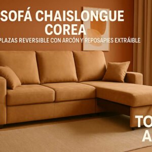 Sofá chaiselongue Corea 3 plazas reversible con arcón y reposapiés extraíble 95x248x156 cm