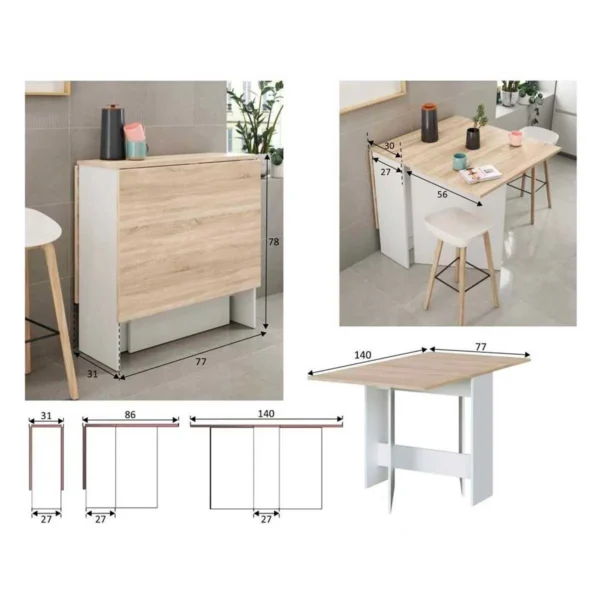 MESA ABATIBLE CON ALAS ROBLE CANADIAN/BLANCO