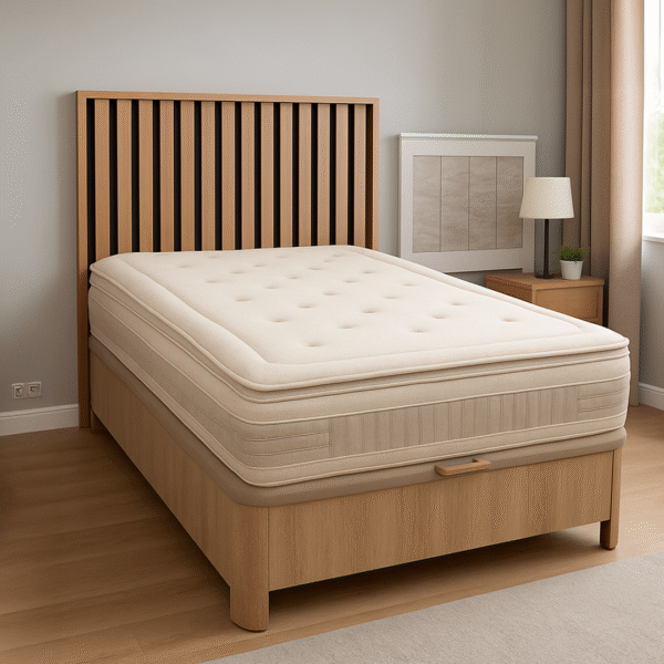 Canape-pata alta-cambriam-colchon queen-dormitorio Canapé para alta Gold