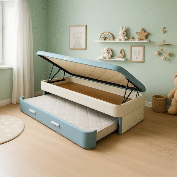 canapenido-polipiel-celeste-extendido-dormitorio Canapé nido polipiel