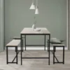 Conjunto Mesa y 2 Bancos Lisboa, Comedor o Cocina, Mesa 110 x 70 x 75 cm, Estructura metálica