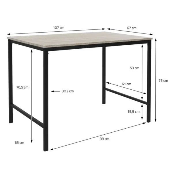 Conjunto Mesa y 2 Bancos Lisboa, Comedor o Cocina, Mesa 110 x 70 x 75 cm, Estructura metálica