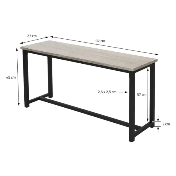 Conjunto Mesa y 2 Bancos Lisboa, Comedor o Cocina, Mesa 110 x 70 x 75 cm, Estructura metálica